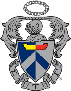 Fraternity crest with shield and helmet design
